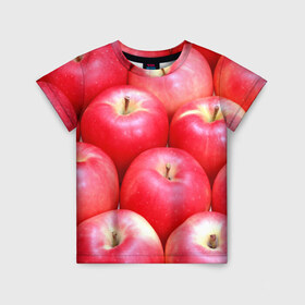 Детская футболка 3D с принтом Яблоки в Екатеринбурге, 100% гипоаллергенный полиэфир | прямой крой, круглый вырез горловины, длина до линии бедер, чуть спущенное плечо, ткань немного тянется | красные | плоды | уражай | фрукты | яблоки