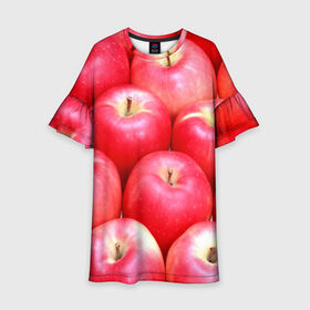 Детское платье 3D с принтом Яблоки в Екатеринбурге, 100% полиэстер | прямой силуэт, чуть расширенный к низу. Круглая горловина, на рукавах — воланы | Тематика изображения на принте: красные | плоды | уражай | фрукты | яблоки