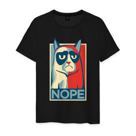 Мужская футболка хлопок с принтом Nope в Екатеринбурге, 100% хлопок | прямой крой, круглый вырез горловины, длина до линии бедер, слегка спущенное плечо. | cat | nope | swag | кот | свег | свэг