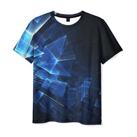Мужская футболка 3D с принтом Светящиеся фигуры в Екатеринбурге, 100% полиэфир | прямой крой, круглый вырез горловины, длина до линии бедер | темный | черный