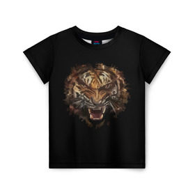 Детская футболка 3D с принтом Тигр в Екатеринбурге, 100% гипоаллергенный полиэфир | прямой крой, круглый вырез горловины, длина до линии бедер, чуть спущенное плечо, ткань немного тянется | тигр
