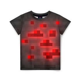 Детская футболка 3D с принтом Редстоун в Екатеринбурге, 100% гипоаллергенный полиэфир | прямой крой, круглый вырез горловины, длина до линии бедер, чуть спущенное плечо, ткань немного тянется | красная руда | майнкрафт