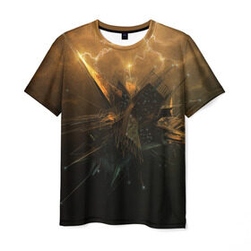 Мужская футболка 3D с принтом Разряд молнии в Екатеринбурге, 100% полиэфир | прямой крой, круглый вырез горловины, длина до линии бедер | коричневый | куб | ток | чёрный | электричество