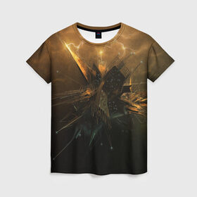 Женская футболка 3D с принтом Разряд молнии в Екатеринбурге, 100% полиэфир ( синтетическое хлопкоподобное полотно) | прямой крой, круглый вырез горловины, длина до линии бедер | коричневый | куб | ток | чёрный | электричество