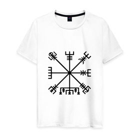 Мужская футболка хлопок с принтом Вегвизир в Екатеринбурге, 100% хлопок | прямой крой, круглый вырез горловины, длина до линии бедер, слегка спущенное плечо. | вигинги | кельты | компас | руны