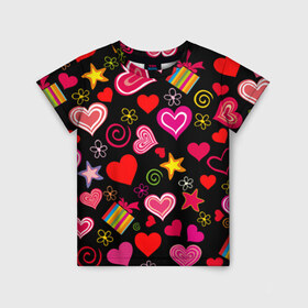 Детская футболка 3D с принтом Любовь в Екатеринбурге, 100% гипоаллергенный полиэфир | прямой крой, круглый вырез горловины, длина до линии бедер, чуть спущенное плечо, ткань немного тянется | love is | любовь | подарки | сердца