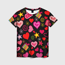 Женская футболка 3D с принтом Любовь в Екатеринбурге, 100% полиэфир ( синтетическое хлопкоподобное полотно) | прямой крой, круглый вырез горловины, длина до линии бедер | love is | любовь | подарки | сердца