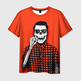 Мужская футболка 3D с принтом Скелет хипстер в Екатеринбурге, 100% полиэфир | прямой крой, круглый вырез горловины, длина до линии бедер | swag | свег | свэг | скелет | хипстер | хисптеры | череп