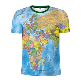 Мужская футболка 3D спортивная с принтом Карта в Екатеринбурге, 100% полиэстер с улучшенными характеристиками | приталенный силуэт, круглая горловина, широкие плечи, сужается к линии бедра | map | world | глобус | мир | россия