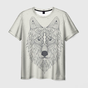 Мужская футболка 3D с принтом Волк-шаман в Екатеринбурге, 100% полиэфир | прямой крой, круглый вырез горловины, длина до линии бедер | Тематика изображения на принте: wolf | волк | животные | узоры | шаман