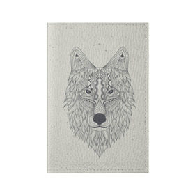 Обложка для паспорта матовая кожа с принтом Волк-шаман в Екатеринбурге, натуральная матовая кожа | размер 19,3 х 13,7 см; прозрачные пластиковые крепления | wolf | волк | животные | узоры | шаман