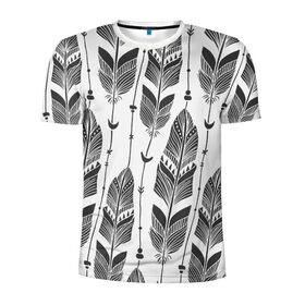 Мужская футболка 3D спортивная с принтом Перья в Екатеринбурге, 100% полиэстер с улучшенными характеристиками | приталенный силуэт, круглая горловина, широкие плечи, сужается к линии бедра | индейцы | нити | перья
