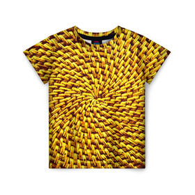 Детская футболка 3D с принтом Плетение в Екатеринбурге, 100% гипоаллергенный полиэфир | прямой крой, круглый вырез горловины, длина до линии бедер, чуть спущенное плечо, ткань немного тянется | Тематика изображения на принте: желтый | текстуры
