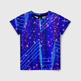 Детская футболка 3D с принтом Огоньки в Екатеринбурге, 100% гипоаллергенный полиэфир | прямой крой, круглый вырез горловины, длина до линии бедер, чуть спущенное плечо, ткань немного тянется | арт | огоньки | прикольные | свет | синий | текстуры