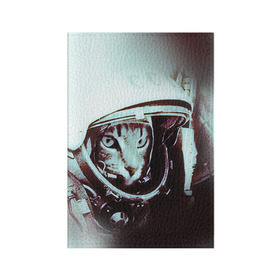 Обложка для паспорта матовая кожа с принтом Котмонавт в Екатеринбурге, натуральная матовая кожа | размер 19,3 х 13,7 см; прозрачные пластиковые крепления | Тематика изображения на принте: 12 апреля | гагарин | день космонавтики | космонавт | космонавтика | космос | юра | юрий