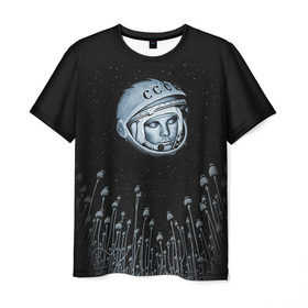 Мужская футболка 3D с принтом Гагарин 7 в Екатеринбурге, 100% полиэфир | прямой крой, круглый вырез горловины, длина до линии бедер | 12 апреля | гагарин | день космонавтики | космонавт | космонавтика | космос | юра | юрий