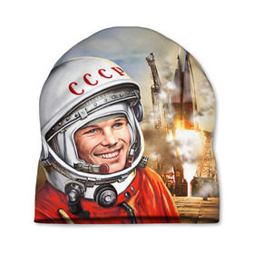 Шапка 3D с принтом Гагарин 8 в Екатеринбурге, 100% полиэстер | универсальный размер, печать по всей поверхности изделия | 12 апреля | гагарин | день космонавтики | космонавт | космонавтика | космос | юра | юрий