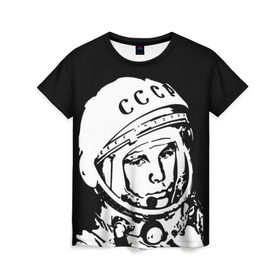 Женская футболка 3D с принтом Гагарин 9 в Екатеринбурге, 100% полиэфир ( синтетическое хлопкоподобное полотно) | прямой крой, круглый вырез горловины, длина до линии бедер | 12 апреля | гагарин | день космонавтики | космонавт | космонавтика | космос | юра | юрий