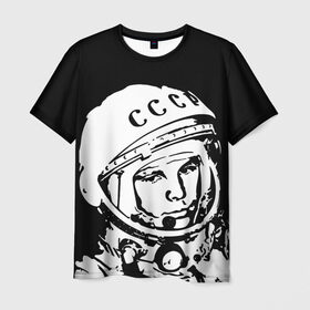 Мужская футболка 3D с принтом Гагарин 9 в Екатеринбурге, 100% полиэфир | прямой крой, круглый вырез горловины, длина до линии бедер | 12 апреля | гагарин | день космонавтики | космонавт | космонавтика | космос | юра | юрий