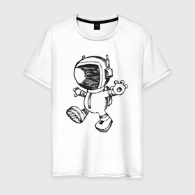 Мужская футболка хлопок с принтом Космонавт 1 в Екатеринбурге, 100% хлопок | прямой крой, круглый вырез горловины, длина до линии бедер, слегка спущенное плечо. | 12 апреля | день космонавтики | космонавт | космонавтика
