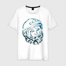 Мужская футболка хлопок с принтом Гагарин 11 в Екатеринбурге, 100% хлопок | прямой крой, круглый вырез горловины, длина до линии бедер, слегка спущенное плечо. | 12 апреля | гагарин | день космонавтики | космонавт | космонавтика | космос | юра | юрий