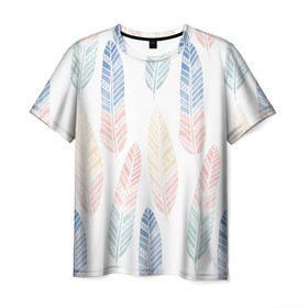 Мужская футболка 3D с принтом Разноцветные перья в Екатеринбурге, 100% полиэфир | прямой крой, круглый вырез горловины, длина до линии бедер | индейцы | перья | птицы | цвета