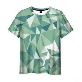Мужская футболка 3D с принтом Зеленые полигоны в Екатеринбурге, 100% полиэфир | прямой крой, круглый вырез горловины, длина до линии бедер | Тематика изображения на принте: линии | полигоны | ромбы | текстуры