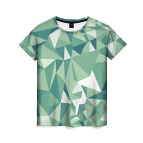 Женская футболка 3D с принтом Зеленые полигоны в Екатеринбурге, 100% полиэфир ( синтетическое хлопкоподобное полотно) | прямой крой, круглый вырез горловины, длина до линии бедер | Тематика изображения на принте: линии | полигоны | ромбы | текстуры