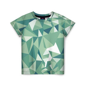 Детская футболка 3D с принтом Зеленые полигоны в Екатеринбурге, 100% гипоаллергенный полиэфир | прямой крой, круглый вырез горловины, длина до линии бедер, чуть спущенное плечо, ткань немного тянется | Тематика изображения на принте: линии | полигоны | ромбы | текстуры