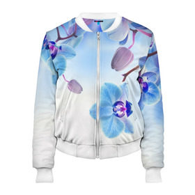Женский бомбер 3D с принтом Голубая орхидея в Екатеринбурге, 100% полиэстер | застегивается на молнию, по бокам два кармана без застежек, мягкие манжеты, по низу бомбера и на воротнике — эластичная резинка | голубая орхидея | красота | орхидеи | природа | цветок | цветочек | цветы