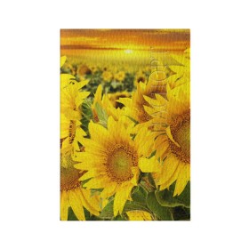 Обложка для паспорта матовая кожа с принтом Подсолнухи в Екатеринбурге, натуральная матовая кожа | размер 19,3 х 13,7 см; прозрачные пластиковые крепления | желтый | солнце | цветок | яркий