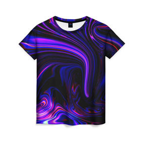 Женская футболка 3D с принтом Цветные разводы в Екатеринбурге, 100% полиэфир ( синтетическое хлопкоподобное полотно) | прямой крой, круглый вырез горловины, длина до линии бедер | гранж | краска | разводы | цветные