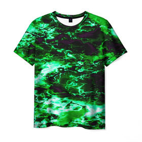 Мужская футболка 3D с принтом Зеленый дым в Екатеринбурге, 100% полиэфир | прямой крой, круглый вырез горловины, длина до линии бедер | абстракции