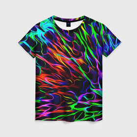 Женская футболка 3D с принтом Разноцветные разводы в Екатеринбурге, 100% полиэфир ( синтетическое хлопкоподобное полотно) | прямой крой, круглый вырез горловины, длина до линии бедер | гранж | краска | разводы | цветные