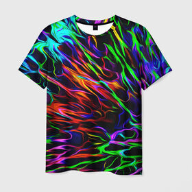 Мужская футболка 3D с принтом Разноцветные разводы в Екатеринбурге, 100% полиэфир | прямой крой, круглый вырез горловины, длина до линии бедер | гранж | краска | разводы | цветные