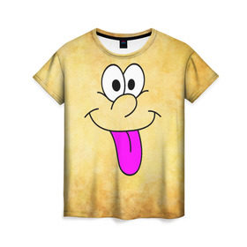 Женская футболка 3D с принтом Балдею от всего в Екатеринбурге, 100% полиэфир ( синтетическое хлопкоподобное полотно) | прямой крой, круглый вырез горловины, длина до линии бедер | балдею от всего | веселье | мордочка | позитив | прикол | рожица | смайл | смех | улыбка | умора | хорошее настроение | юмор | язык