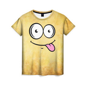 Женская футболка 3D с принтом Кайфушки в Екатеринбурге, 100% полиэфир ( синтетическое хлопкоподобное полотно) | прямой крой, круглый вырез горловины, длина до линии бедер | веселье | кайфушки | мордочка | позитив | прикол | рожица | смайл | смех | улыбка | умора | хорошее настроение | юмор