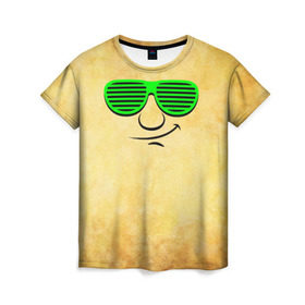 Женская футболка 3D с принтом Знатный клаббер в Екатеринбурге, 100% полиэфир ( синтетическое хлопкоподобное полотно) | прямой крой, круглый вырез горловины, длина до линии бедер | веселье | кислота | клаббер | клуб | мордочка | очки | позитив | прикол | рожица | смайл | смех | улыбка | умора | хорошее настроение | юмор