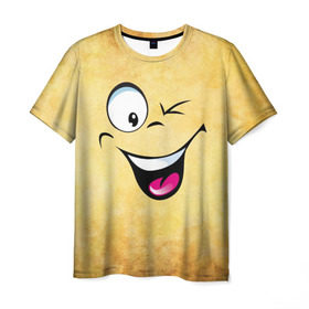 Мужская футболка 3D с принтом Неисчерпаемый позитив в Екатеринбурге, 100% полиэфир | прямой крой, круглый вырез горловины, длина до линии бедер | веселье | мордочка | неисчерпаемый позитив | позитив | прикол | рожица | смайл | смех | улыбка | умора | хорошее настроение | юмор