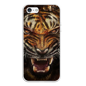 Чехол для iPhone 5/5S матовый с принтом Тигр в Екатеринбурге, Силикон | Область печати: задняя сторона чехла, без боковых панелей | животные