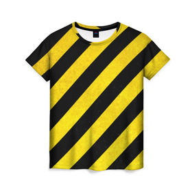 Женская футболка 3D с принтом Полоски в Екатеринбурге, 100% полиэфир ( синтетическое хлопкоподобное полотно) | прямой крой, круглый вырез горловины, длина до линии бедер | абстракция | желтый | линии | полоски | черный