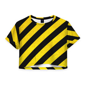 Женская футболка 3D укороченная с принтом Полоски в Екатеринбурге, 100% полиэстер | круглая горловина, длина футболки до линии талии, рукава с отворотами | абстракция | желтый | линии | полоски | черный