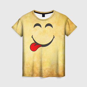 Женская футболка 3D с принтом Мы на позитиве (L) в Екатеринбурге, 100% полиэфир ( синтетическое хлопкоподобное полотно) | прямой крой, круглый вырез горловины, длина до линии бедер | парная | позитив | рожица | смайл | улыбка | язык
