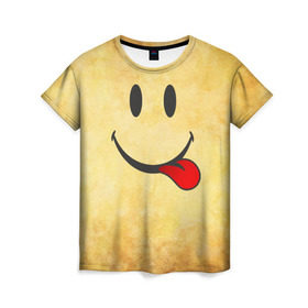 Женская футболка 3D с принтом Мы на позитиве (R) в Екатеринбурге, 100% полиэфир ( синтетическое хлопкоподобное полотно) | прямой крой, круглый вырез горловины, длина до линии бедер | парная | позитив | рожица | смайл | улыбка | язык