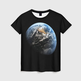 Женская футболка 3D с принтом Земля в Екатеринбурге, 100% полиэфир ( синтетическое хлопкоподобное полотно) | прямой крой, круглый вырез горловины, длина до линии бедер | earth | земля | космос | луна
