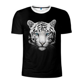 Мужская футболка 3D спортивная с принтом Тигр в Екатеринбурге, 100% полиэстер с улучшенными характеристиками | приталенный силуэт, круглая горловина, широкие плечи, сужается к линии бедра | голова животного | кошка | тигр