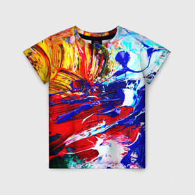 Детская футболка 3D с принтом Краска в Екатеринбурге, 100% гипоаллергенный полиэфир | прямой крой, круглый вырез горловины, длина до линии бедер, чуть спущенное плечо, ткань немного тянется | Тематика изображения на принте: абстракция красок | гранж | краска | разводы | текстуры | цветные