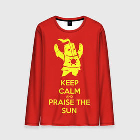 Мужской лонгслив 3D с принтом Keep calm and praise the sun в Екатеринбурге, 100% полиэстер | длинные рукава, круглый вырез горловины, полуприлегающий силуэт | Тематика изображения на принте: dark souls