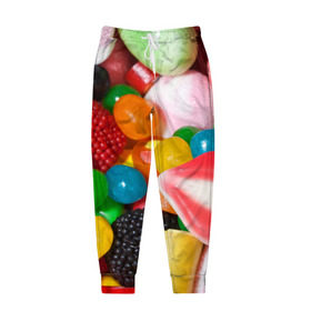 Мужские брюки 3D с принтом Сладости в Екатеринбурге, 100% полиэстер | манжеты по низу, эластичный пояс регулируется шнурком, по бокам два кармана без застежек, внутренняя часть кармана из мелкой сетки | candy | еда | конфеты | мармелад | сладкое
