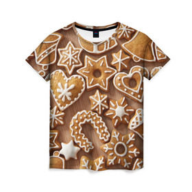 Женская футболка 3D с принтом печенье в Екатеринбурге, 100% полиэфир ( синтетическое хлопкоподобное полотно) | прямой крой, круглый вырез горловины, длина до линии бедер | christmas | cookies | decoration | merry | xmas | выпечка | глазурь | новый год | рождество | сладко